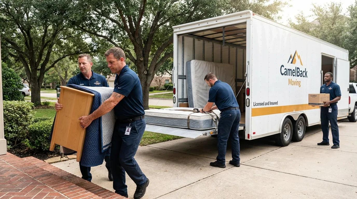 Crew loading residential truck for cross-state move from Decorah, IA