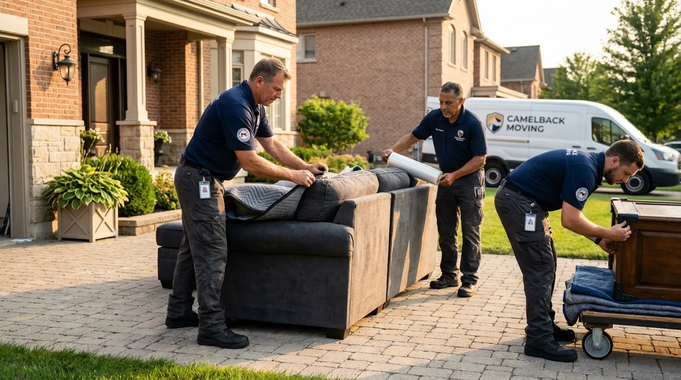 Large estate moving crew wrapping furniture in Decorah, IA