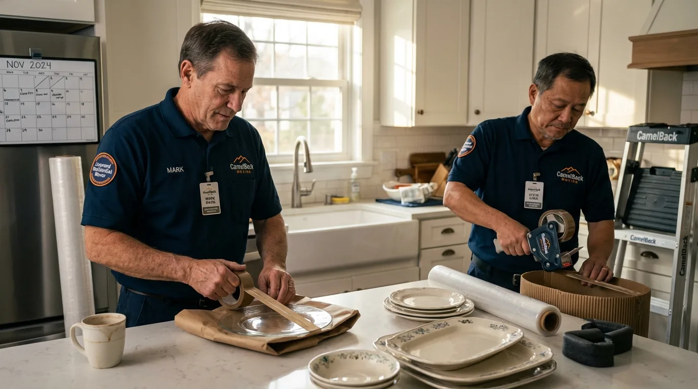 Professional crew packing kitchen dishware in Decorah, IA